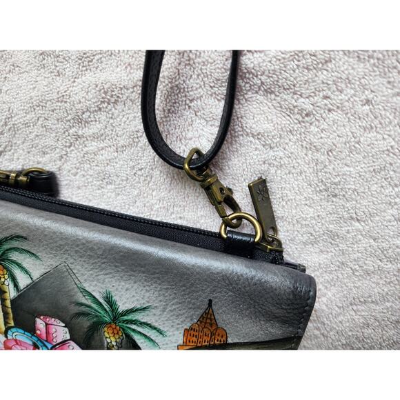 Anna Anuschka Hand Painted Leather VEGAS Bag Crossbody Purse Clutch RIFD Blocker - Picture 5 of 16
